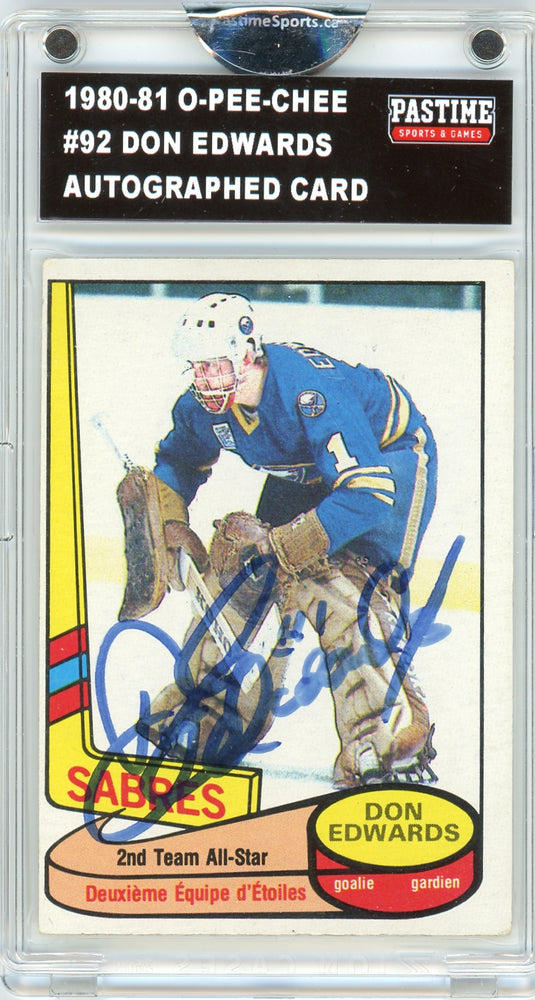Don Edwards #92 1980/81 O-Pee-Chee Hockey Autographed Card Encased in Magpro - Pastime Sports & Games