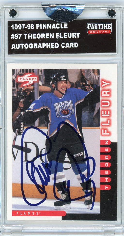 Theoren Fleury #97 1997/98 Pinnacle Hockey Autographed Card Encased in Magpro - Pastime Sports & Games