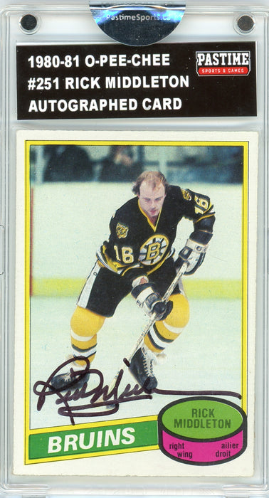 Rick Middleton #251 1980/81 O-Pee-Chee Hockey Autographed Card Encased in Magpro - Pastime Sports & Games