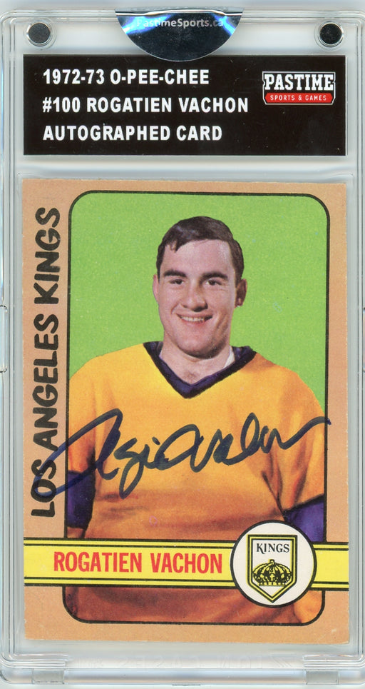 Rogatien Vachon #100 1972/73 O-Pee-Chee Hockey Autographed Card Encased in Magpro