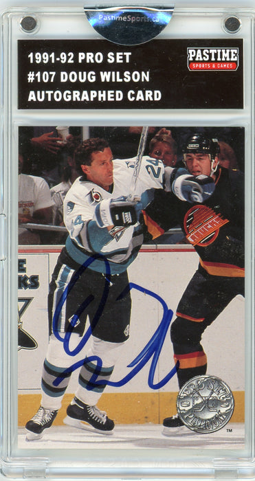 Doug Wilson #107 1991/92 Pro Set Hockey Autographed Card Encased in Magpro - Pastime Sports & Games