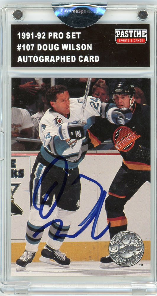 Doug Wilson #107 1991/92 Pro Set Hockey Autographed Card Encased in Magpro - Pastime Sports & Games