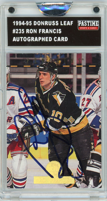 Ron Francis #235 1994/95 Donruss Leaf Hockey Autographed Card Encased in Magpro - Pastime Sports & Games