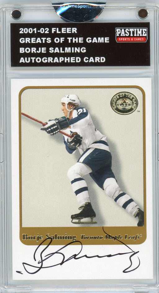 Borje Salming 2001/02 Fleer Greats of the Game Hockey Autographed Card Encased in Magpro - Pastime Sports & Games