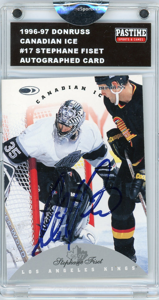 Stephane Fiset #17 1996/97 Donruss Canadian Ice Hockey Autographed Card Encased in Magpro - Pastime Sports & Games