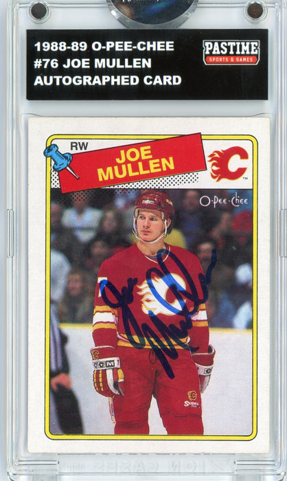 Joe Mullen #76 1988/89 O-Pee-Chee Hockey Autographed Card Encased in Magpro - Pastime Sports & Games