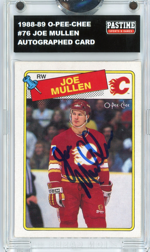 Joe Mullen #76 1988/89 O-Pee-Chee Hockey Autographed Card Encased in Magpro - Pastime Sports & Games