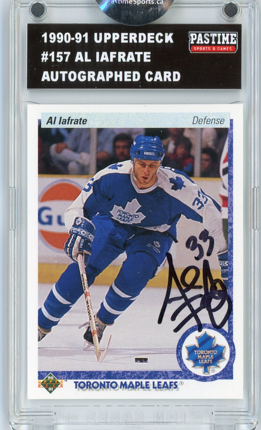 Al Iafrate #157 1990/91 Upper Deck Hockey Autographed Card Encased in Magpro - Pastime Sports & Games