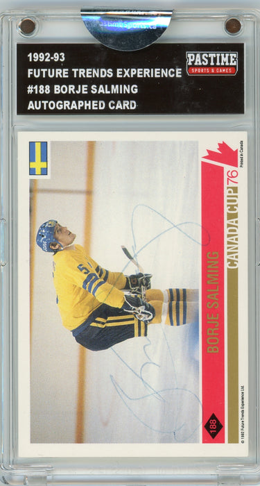 Borje Salming #188 1992/93 Future Trends Experience Hockey Autographed Card Encased in Magpro - Pastime Sports & Games