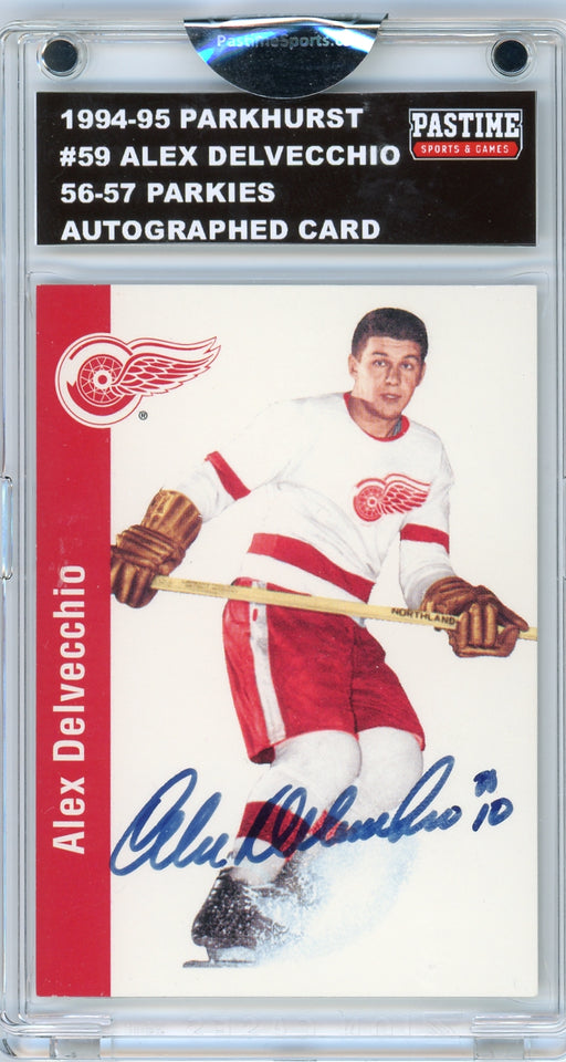 Alex Delvecchio #59 1994/95 Parkhurst Parkies Hockey Autographed Card Encased in Magpro - Pastime Sports & Games