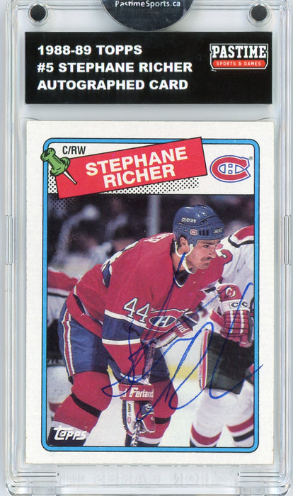 Stephane Richer #5 1988/89 Topps Hockey Autographed Card Encased in Magpro - Pastime Sports & Games