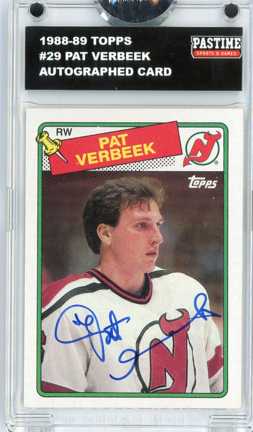 Pat Verbeek #29 1988/89 Topps Hockey Autographed Card Encased in Magpro - Pastime Sports & Games