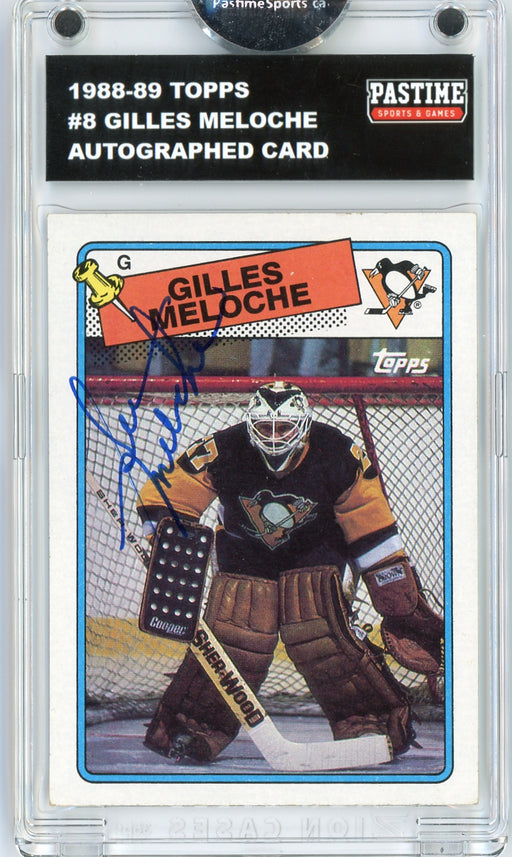 Gilles Meloche #8 1988/89 Topps Hockey Autographed Card Encased in Magpro - Pastime Sports & Games