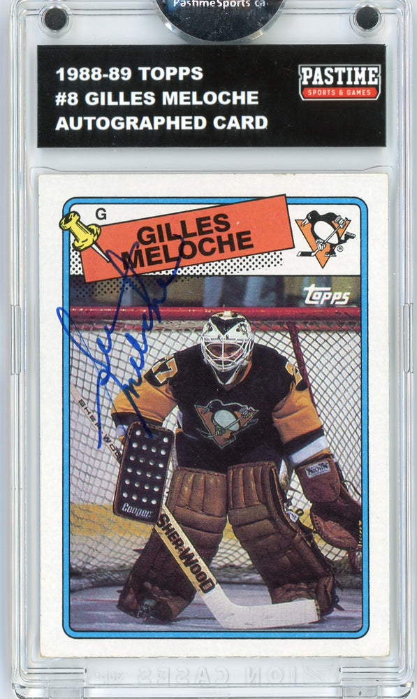Gilles Meloche #8 1988/89 Topps Hockey Autographed Card Encased in Magpro - Pastime Sports & Games