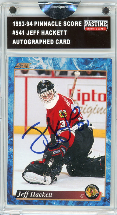 Jeff Hackett #541 1993/94 Pinnacle Score Hockey Autographed Card Encased in Magpro - Pastime Sports & Games