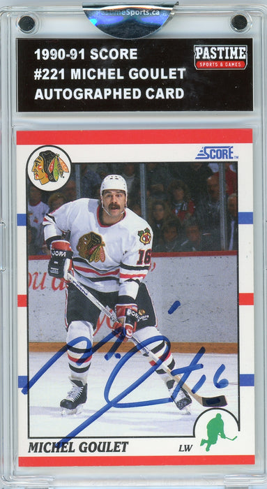 Michel Goulet #221 1990/91 Score Hockey Autographed Card Encased in Magpro - Pastime Sports & Games