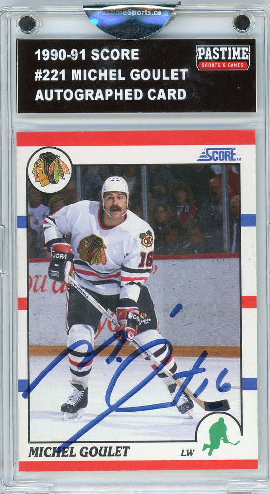 Michel Goulet #221 1990/91 Score Hockey Autographed Card Encased in Magpro - Pastime Sports & Games