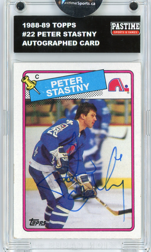 Peter Stastny #22 1988/89 Topps Hockey Autographed Card Encased in Magpro - Pastime Sports & Games