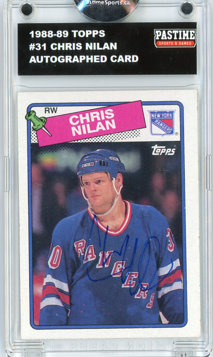 Chris Nilan #31 1988/89 Topps Hockey Autographed Card Encased in Magpro - Pastime Sports & Games