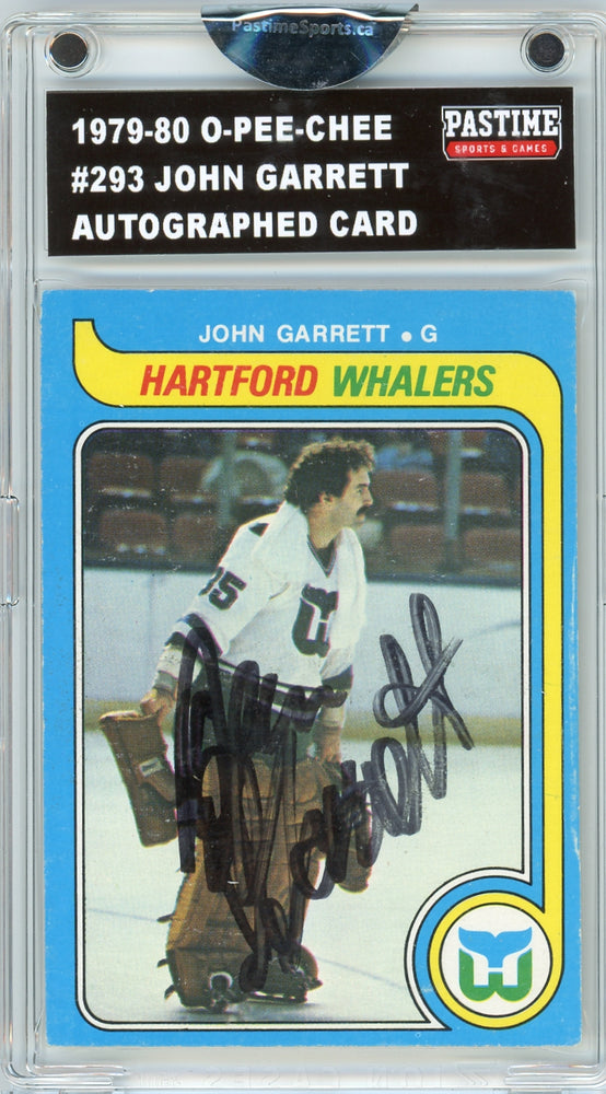 John Garrett #293 1979/80 O-Pee-Chee Hockey Autographed Card Encased in Magpro - Pastime Sports & Games