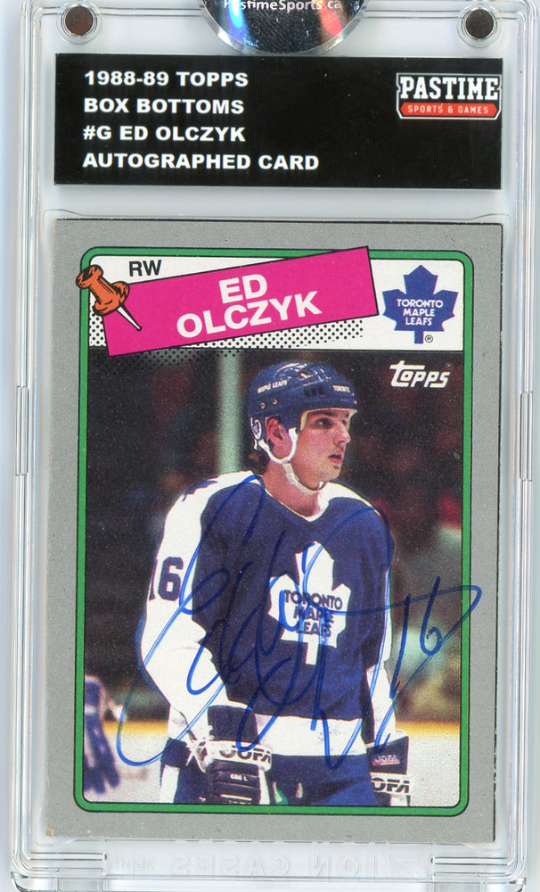 Ed Olczyk #G 1988/89 Topps Box Bottoms Hockey Autographed Card Encased in Magpro - Pastime Sports & Games