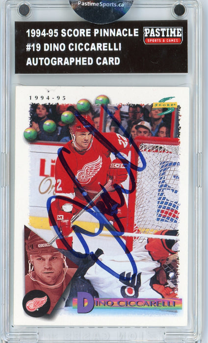 Dino Ciccarelli #19 1994/95 Score Pinnacle Hockey Autographed Card Encased in Magpro - Pastime Sports & Games