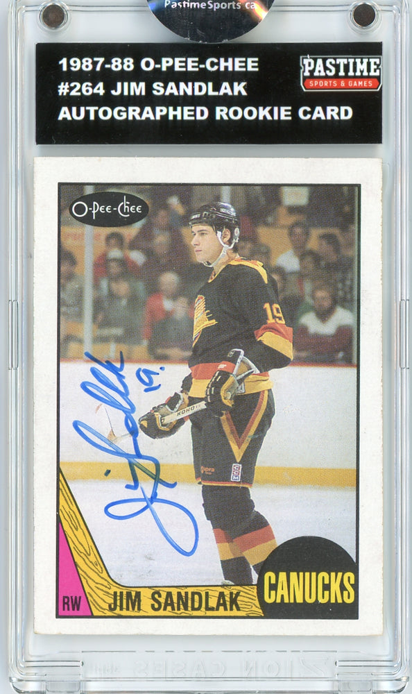 Jim Sandlak #264 1987/88 O-Pee-Chee Hockey Autographed Card Encased in Magpro - Pastime Sports & Games