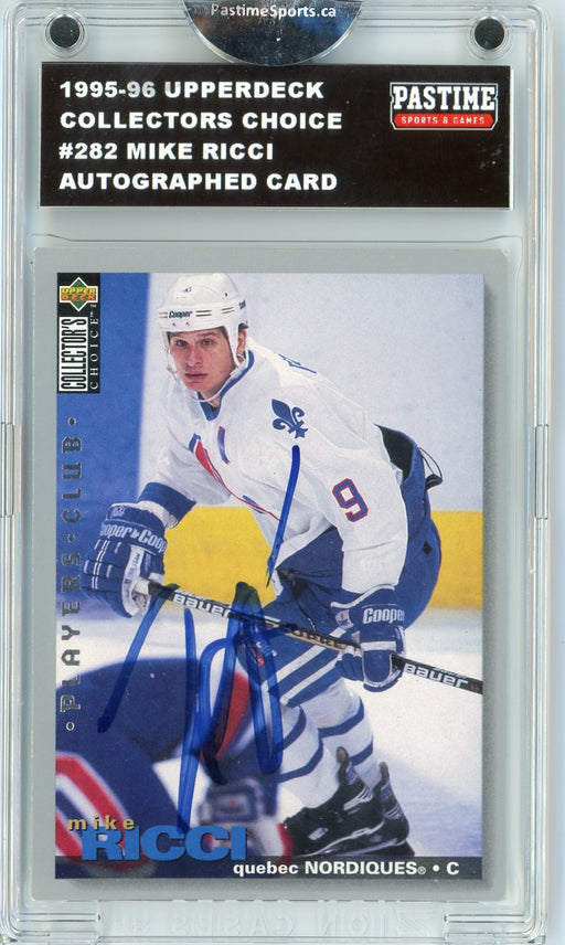 Mike Ricci #282 1995/96 Upper Deck Collector's Choice Hockey Autographed Card Encased in Magpro - Pastime Sports & Games