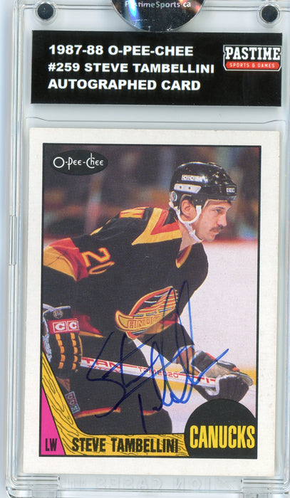 Steve Tambellini #259 1987/88 O-Pee-Chee Hockey Autographed Card Encased in Magpro - Pastime Sports & Games