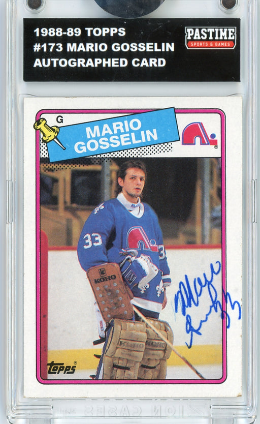 Mario Gosselin #173 1988/89 Topps Hockey Autographed Card Encased in Magpro - Pastime Sports & Games