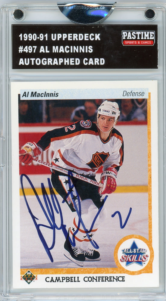 Al MacInnis #497 1990/91 Upper Deck Hockey Autographed Card Encased in Magpro - Pastime Sports & Games