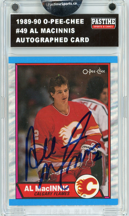 Al MacInnis #49 1989/90 O-Pee-Chee Hockey Autographed Card Encased in Magpro - Pastime Sports & Games