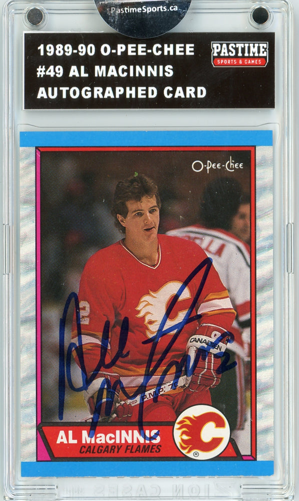 Al MacInnis #49 1989/90 O-Pee-Chee Hockey Autographed Card Encased in Magpro - Pastime Sports & Games