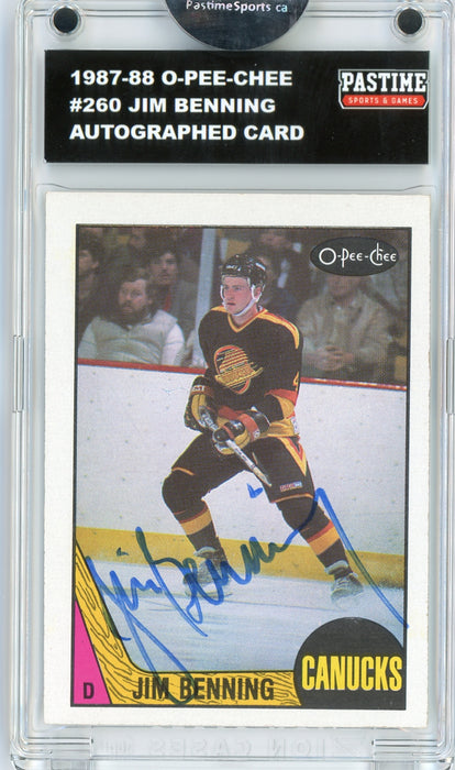 Jim Benning #260 1987/88 O-Pee-Chee Hockey Autographed Card Encased in Magpro - Pastime Sports & Games