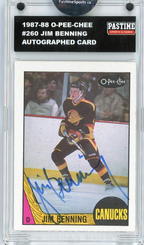Jim Benning #260 1987/88 O-Pee-Chee Hockey Autographed Card Encased in Magpro - Pastime Sports & Games