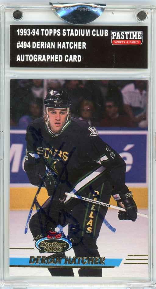 Derian Hatcher #494 1993/94 Topps Stadium Club Hockey Autographed Card Encased in Magpro - Pastime Sports & Games
