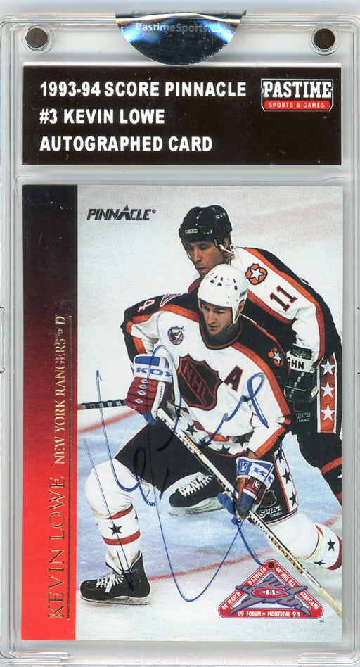 Kevin Lowe #3 1993/94 Pinnacle Score Hockey Autographed Card Encased in Magpro - Pastime Sports & Games
