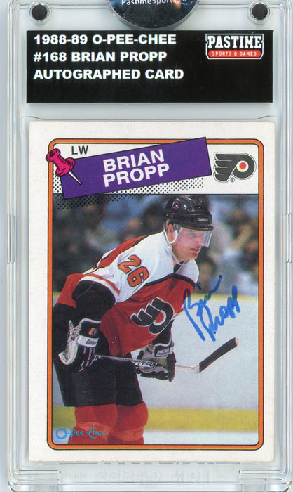 Brian Propp #168 1988/89 O-Pee-Chee Hockey Autographed Card Encased in Magpro - Pastime Sports & Games