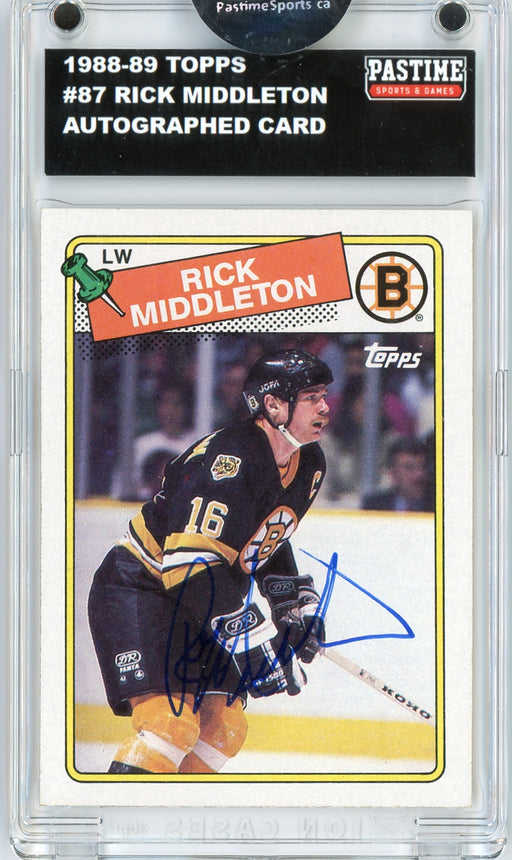 Rick Middleton #87 1988/89 Topps Hockey Autographed Card Encased in Magpro - Pastime Sports & Games
