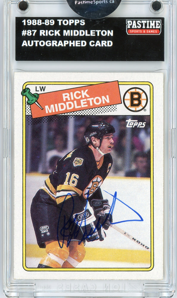 Rick Middleton #87 1988/89 Topps Hockey Autographed Card Encased in Magpro - Pastime Sports & Games