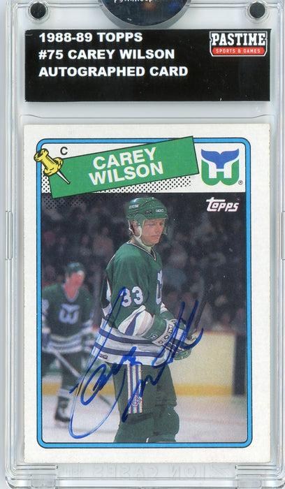Carey Wilson #75 1988/89 Topps Hockey Autographed Card Encased in Magpro - Pastime Sports & Games