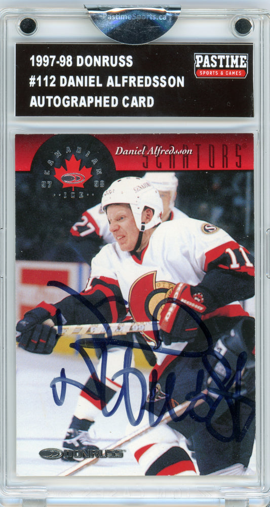 Daniel Alfredsson #112 1997/98 Donruss Hockey Autographed Card Encased in Magpro - Pastime Sports & Games