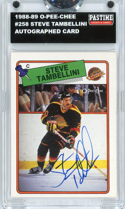 Steve Tambellini #258 1988/89 O-Pee-Chee Hockey Autographed Card Encased in Magpro - Pastime Sports & Games