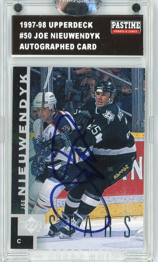 Joe Nieuwendyk #50 1997/98 Upper Deck Autographed Card Encased in Magpro - Pastime Sports & Games