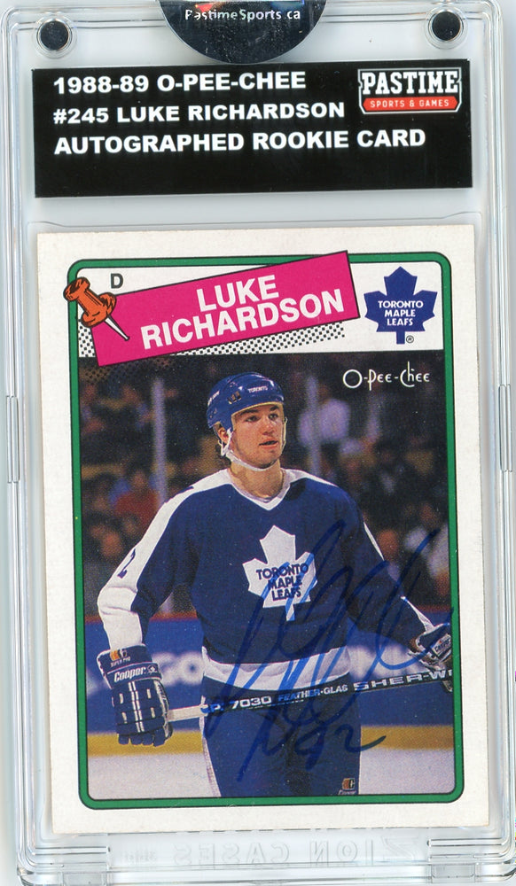 Luke Richardson #245 1988/89 O-Pee-Chee Hockey Autographed Card Encased in Magpro - Pastime Sports & Games