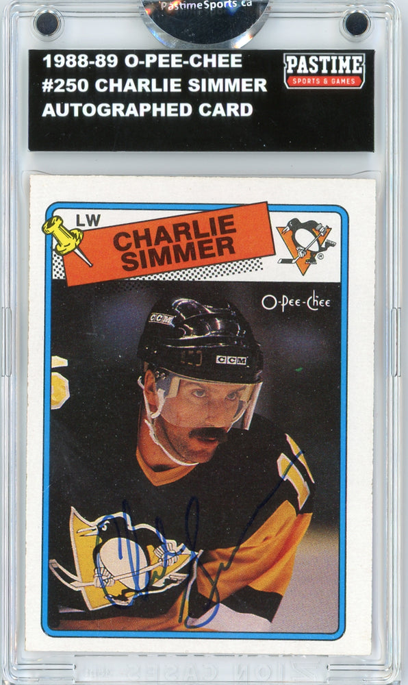 Charlie Simmer #250 1988/89 O-Pee-Chee Hockey Autographed Card Encased in Magpro - Pastime Sports & Games