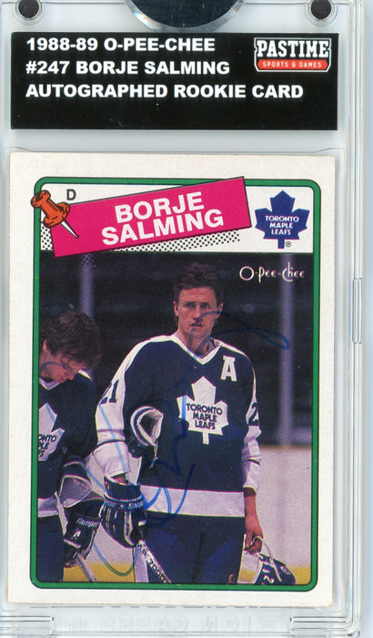 Borje Salming #247 1988/89 O-Pee-Chee Hockey Autographed Card Encased in Magpro - Pastime Sports & Games