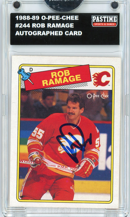 Rob Ramage #244 1988/89 O-Pee-Chee Hockey Autographed Card Encased in Magpro - Pastime Sports & Games