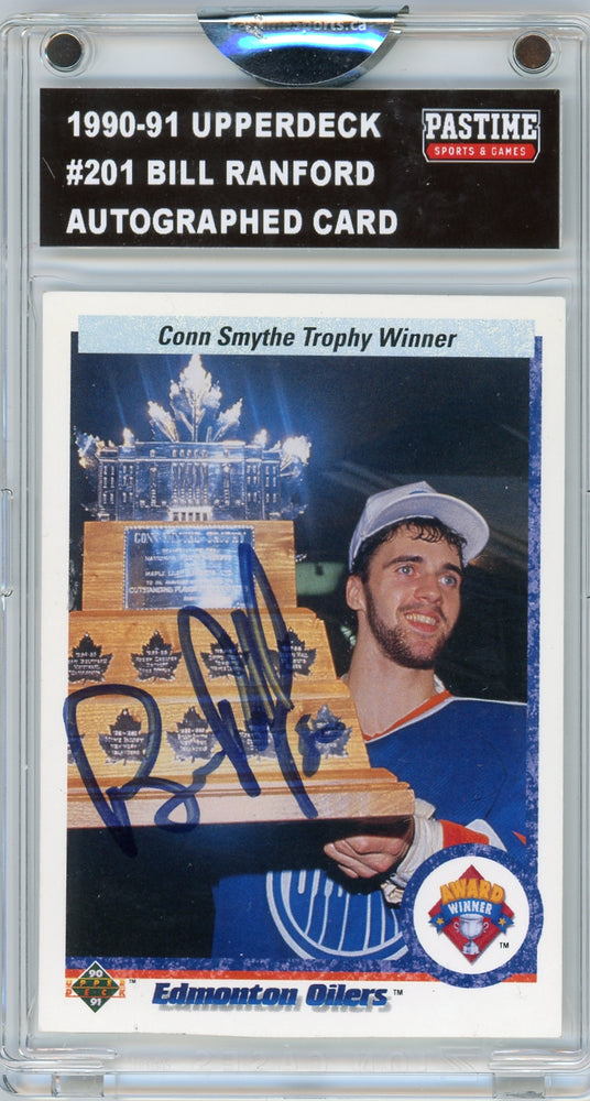 Bill Ranford #201 1990/91 Upper Deck Autographed Card Encased in Magpro - Pastime Sports & Games