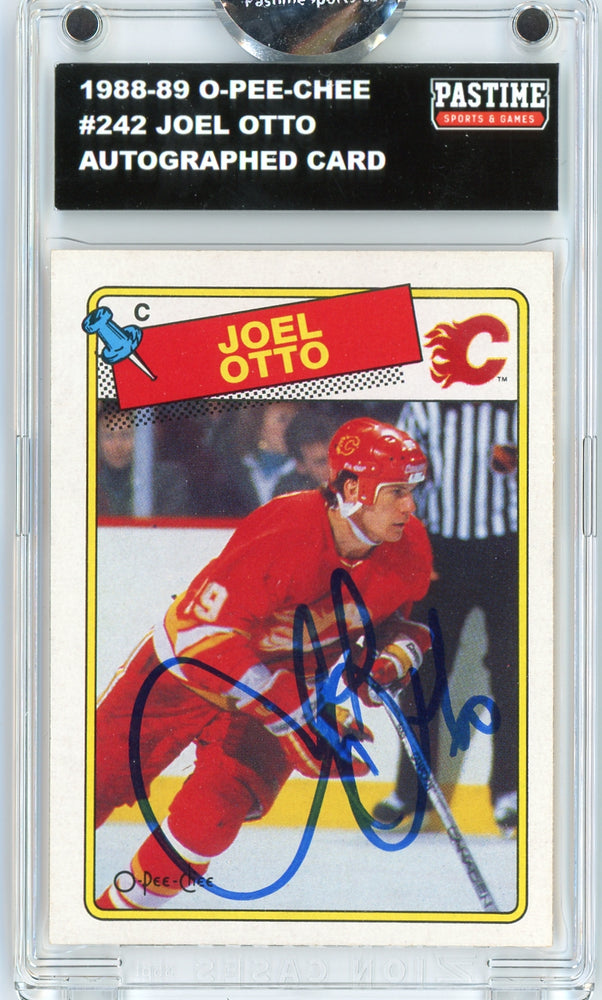 Joel Otto #242 1988/89 O-Pee-Chee Hockey Autographed Card Encased in Magpro - Pastime Sports & Games